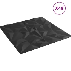 vidaXL Vægpaneler 48 pcs Sort 50 x 50 cm XPS Skum