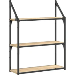 vidaXL vægreol med 3 hylder 60x21x78,5 cm konstrueret træ sonoma-eg