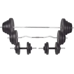 vidaXL vægtbænk med vægtstativ, vægtstang- og håndvægtsæt 120 kg