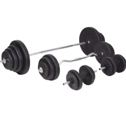 vidaXL vægtbænk med vægtstativ, vægtstang- og håndvægtsæt 120 kg