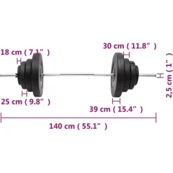 vidaXL vægtstang med skiver 60 kg
