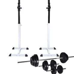 vidaXL vægtstang- og squat-stativ med vægtstang- og håndvægtsæt 30,5kg