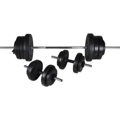 vidaXL vægtstang- og squat-stativ med vægtstang- og håndvægtsæt 60,5kg