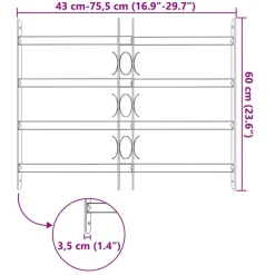 vidaXL Vinduesgitter Sort 75,5 x 60 cm Pulverlakeret stål