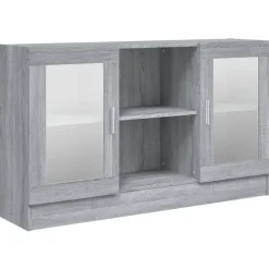 vidaXL vitrineskab 120x30,5x70 cm konstrueret træ grå sonoma-eg