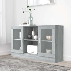 vidaXL vitrineskab 120x30,5x70 cm konstrueret træ grå sonoma-eg