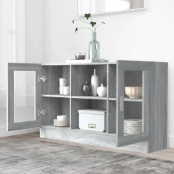vidaXL vitrineskab 120x30,5x70 cm konstrueret træ grå sonoma-eg