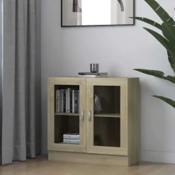 vidaXL vitrineskab 82,5x30,5x80 cm konstrueret træ sonoma-eg