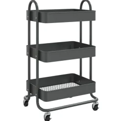 vidaXL vogn med 3 hylder 43x34x79 cm stål antracitgrå