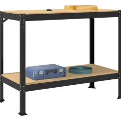 vidaXL Værksted med hylde Sort 115 x 55 x 91 cm Samlet træ og metal