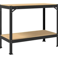 vidaXL Værksted med hylde Sort 115 x 55 x 91 cm Samlet træ og metal