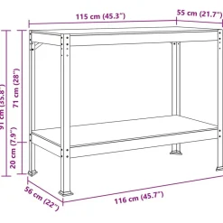 vidaXL Værksted med hylde Sort 115 x 55 x 91 cm Samlet træ og metal