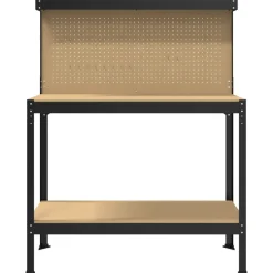 vidaXL Værksted med hylde Sort 114 x 54 x 145 cm Samlet træ og metal