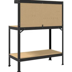 vidaXL Værksted med hylde Sort 114 x 54 x 145 cm Samlet træ og metal