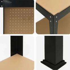 vidaXL Værksted med hylde Sort 114 x 54 x 145 cm Samlet træ og metal