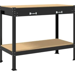 vidaXL Værksted med skuffe Sort 114 x 54 x 91 cm Samlet træ og metal