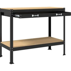 vidaXL Værksted med skuffe Sort 114 x 54 x 91 cm Samlet træ og metal