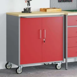 vidaXL Værkstedsbænk Rød og Grå 75 x 45 x 85 cm Ingeniørtræ og stål