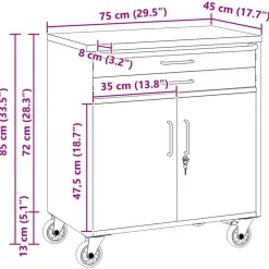 vidaXL Værkstedsbænk Rød og Grå 75 x 45 x 85 cm Ingeniørtræ og stål