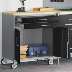 vidaXL Værkstedsbænk Sort og grå 75 x 45 x 85 cm Ingeniørtræ og stål