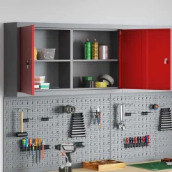 vidaXL Værktøjsskab Rød og Grå 50 x 20 x 55 cm Ingeniørtræ og stål