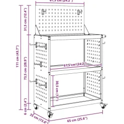 vidaXL Værktøjsvogn med hylde Hvid 65 x 35 x 111 cm Koldvalset stål