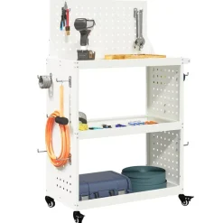 vidaXL Værktøjsvogn med hylde Hvid 65 x 35 x 111 cm Koldvalset stål