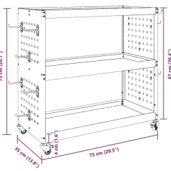 vidaXL Værktøjsvogn med hylde Hvid 75 x 35 x 73 cm Koldvalset stål