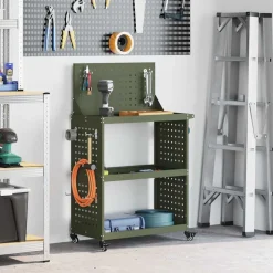 vidaXL Værktøjsvogn Oliven grøn 65 x 35 x 111 cm Koldvalset stål