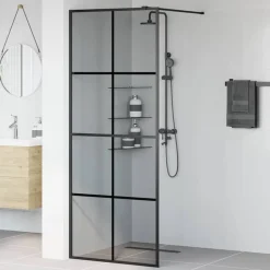 vidaXL Walk-in brusevæg Sort 80 x 195 cm hærdet glas