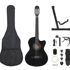 vidaXL western-guitarsæt 12 dele med equalizer og 6 strenge sort