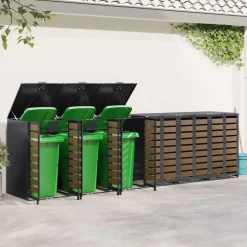vidaXL Wheelie Bin Opbevaring til 3 Affaldscontainere Antracit Stål