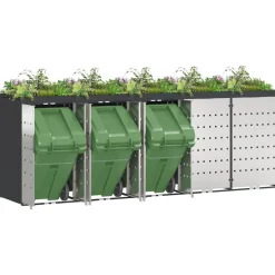 vidaXL Wheelie Bin Opbevaring til 3 Affaldscontainere Antracit Stål