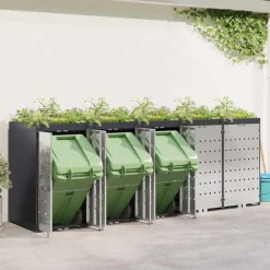 vidaXL Wheelie Bin Opbevaring til 3 Affaldscontainere Antracit Stål