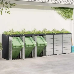 vidaXL Wheelie Bin Opbevaring til 3 Affaldscontainere Antracit Stål