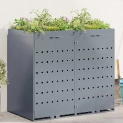 vidaXL Wheelie Bin Opbevaring til 2 Affaldscontainere Lysegrå
