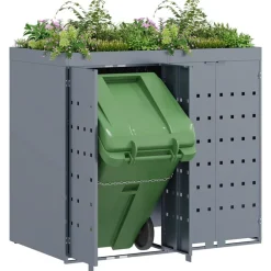 vidaXL Wheelie Bin Opbevaring til 2 Affaldscontainere Lysegrå