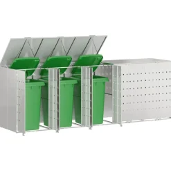 vidaXL Wheelie Bin Opbevaring til 3 Affaldscontainere Sølv