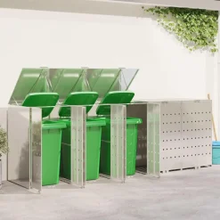 vidaXL Wheelie Bin Opbevaring til 3 Affaldscontainere Sølv