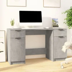 vidaXL-skrivebord med sideskab betongråt konstrueret træ