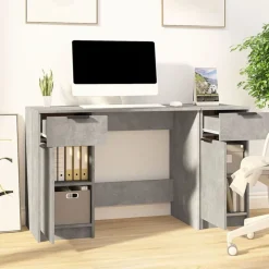 vidaXL-skrivebord med sideskab betongråt konstrueret træ